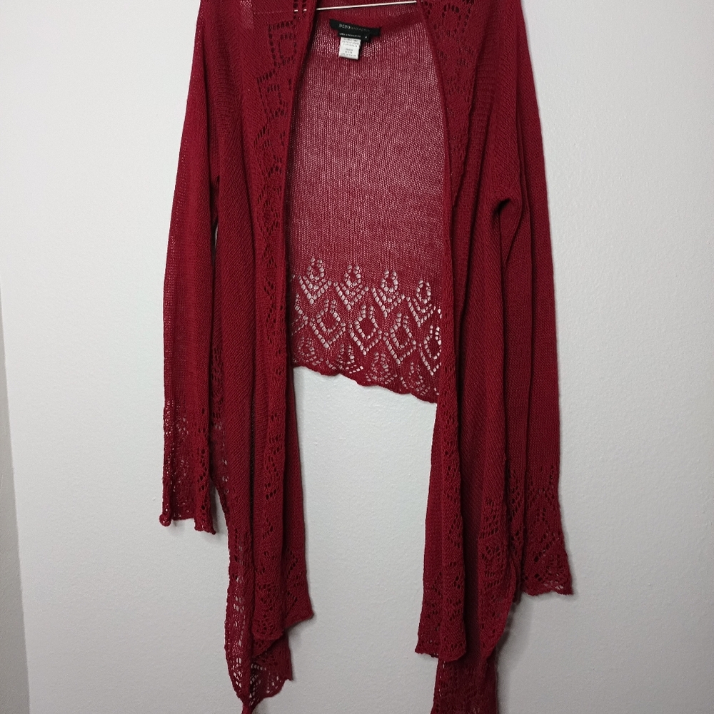 BCBGMaxAzria Red Open-Front Waterfall Cardigan Whimsy Fairy Cottagecore Y2K